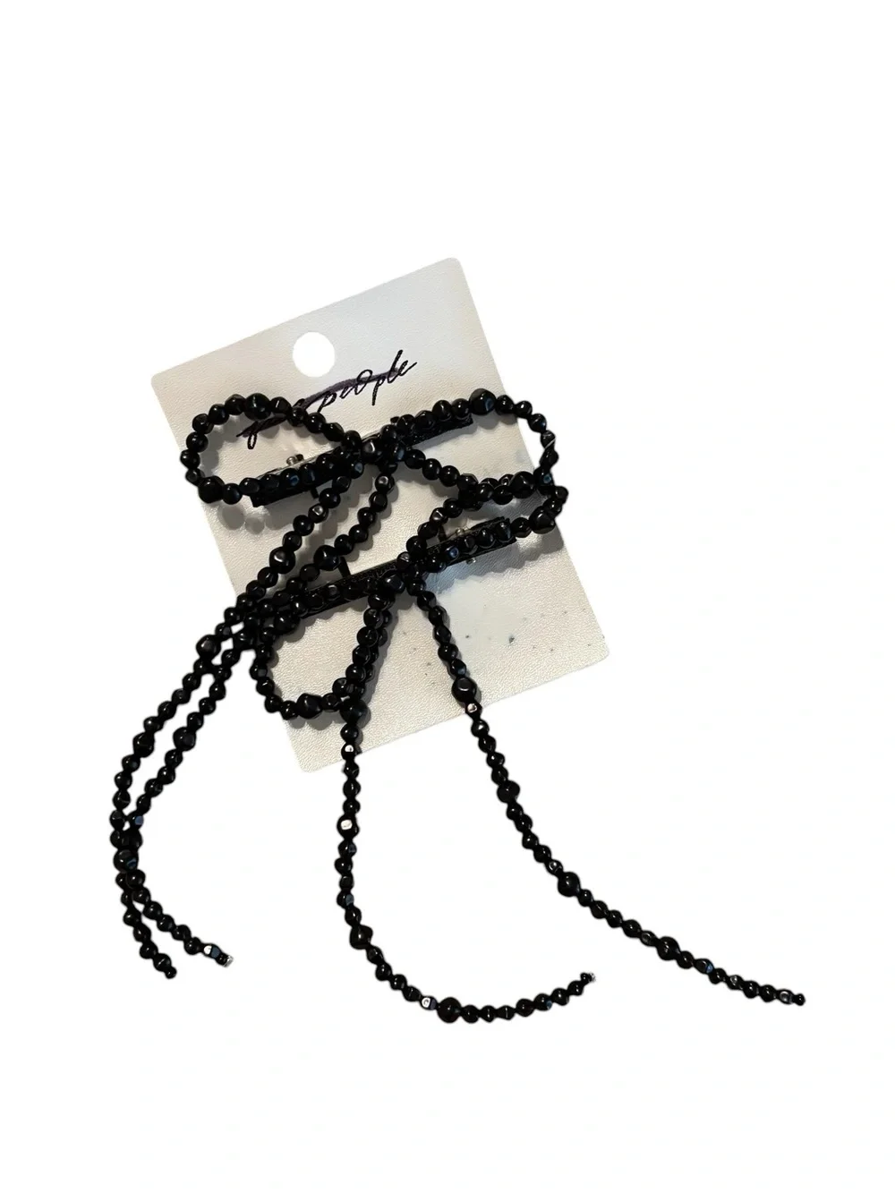 Free People Black Beaded Bow Barrets
